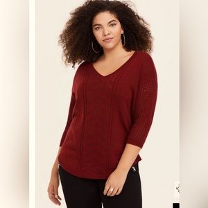 NWT POINTELLE PULLOVER V-NECK SWEATER